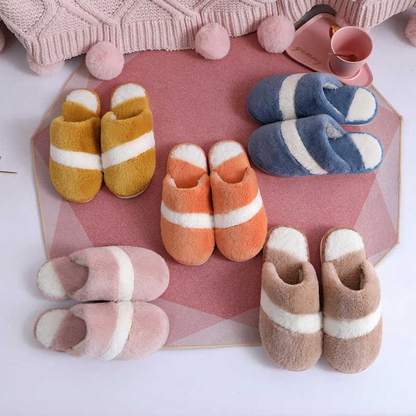 2021 Inverno Uomini e Donne Addensare Calda Pelliccia di Coniglio Coperta Arredamento Per La Casa Scarpe di Cotone Amanti Creativo Antiscivolo Peluche Pantofole Y0804