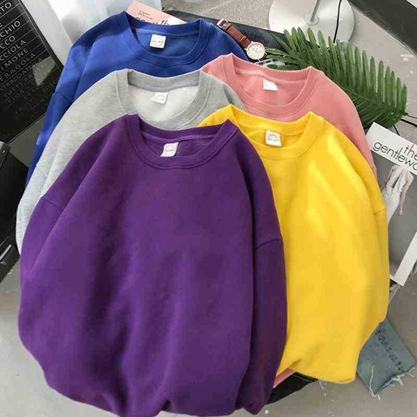 

woman effen color o-neck sweatshirt casual loose fit hoodie harajuku esthetic streetwear flowers trui white korean pop, Black