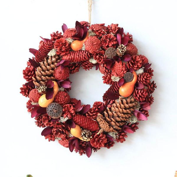 

decorative flowers & wreaths d13.7" home decoration natural dry pine cones door wreath christmas pendant harvest fall decorations festi