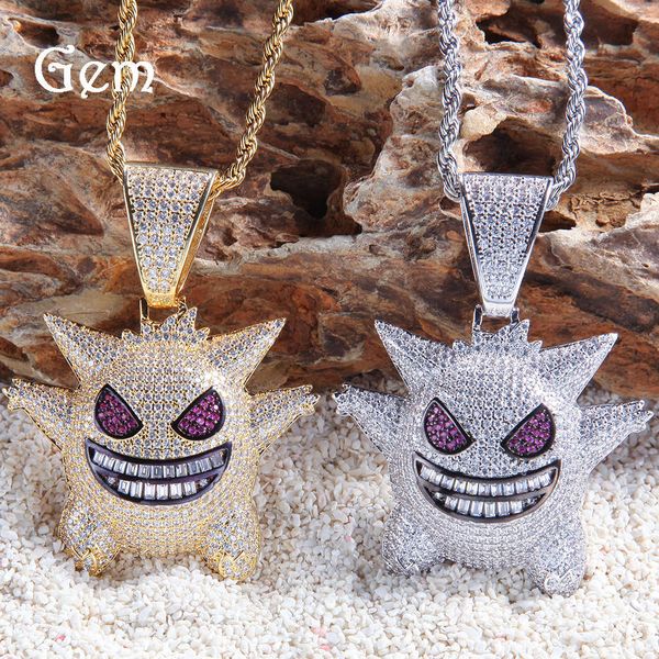 

hip hop genggui zircon pendant cartoon pet elf hiphop trendy man necklace, Silver