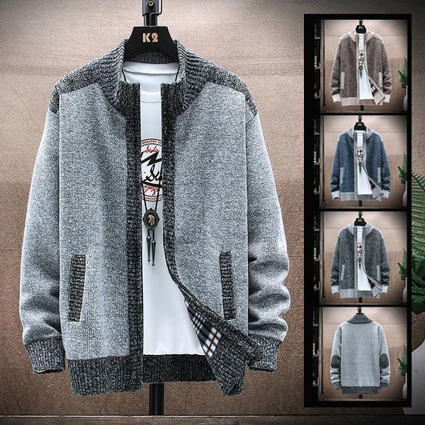 

men's jackets men's sweater coat plus velvet loose knit printed cardigan casual jaqueta masculina casaco masculino feminina, Black;brown