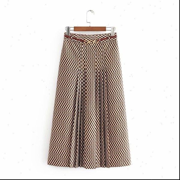 

oversized women fashion skirts 2021 autumn geometric print midi skirt casual vintage office with belt ladies long skirts, Black