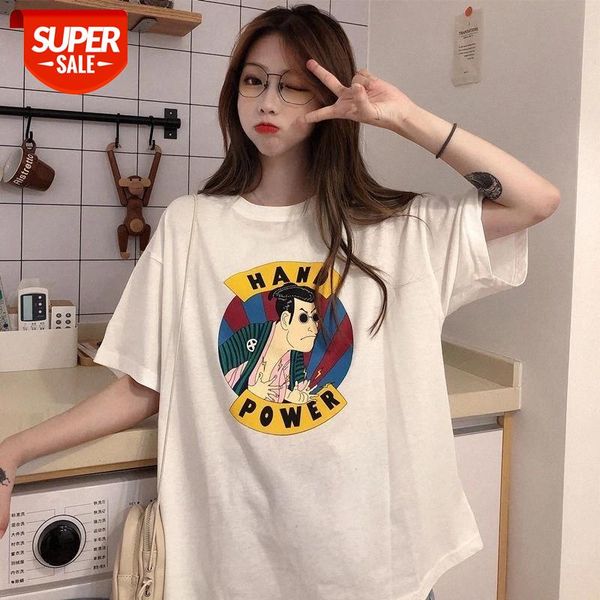 

funny cartoon lettering pattern short sleeve women clothes students t-shirt tops tees 2020 new spring oversized o-neck t shirt #1k2L, White