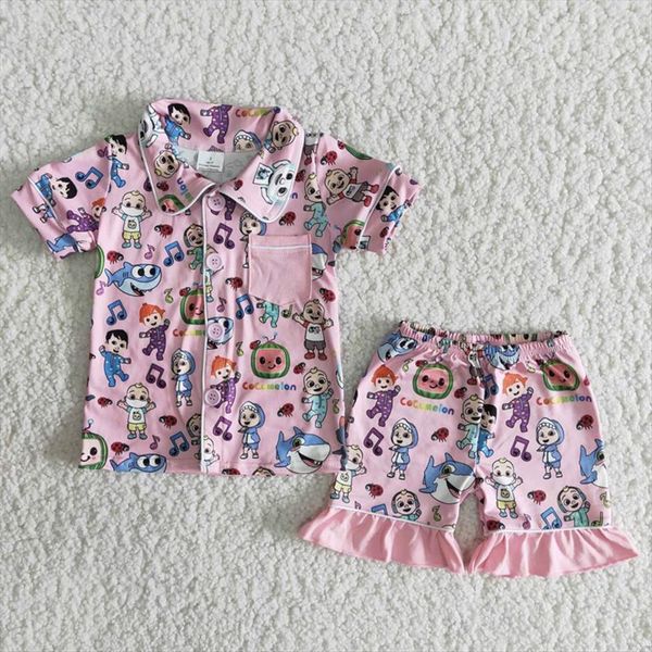 

rts baby girls boutique outfits clothing sets 2pcs sleepwear kids wholesale no moq children infant total buttons melon pajamas, White