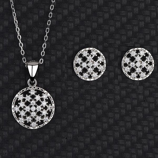 

chains s925 sterling silver life flower hollow set diamond pendant necklace personalized earrings two-piece