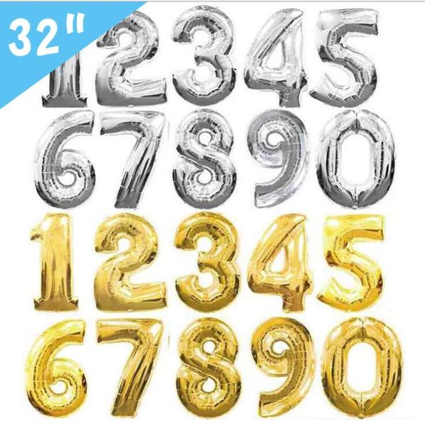 

6 colors 32 or 16 inch number 0-9 balloons, wedding room, birthday party decoration, aluminum film balloons