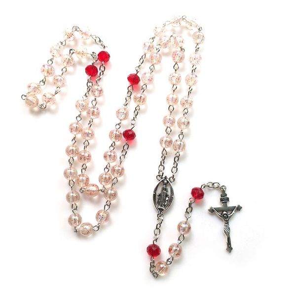

long acrylic rosary necklace vitnage cross pendant catholic prayer jewelry for women, Silver