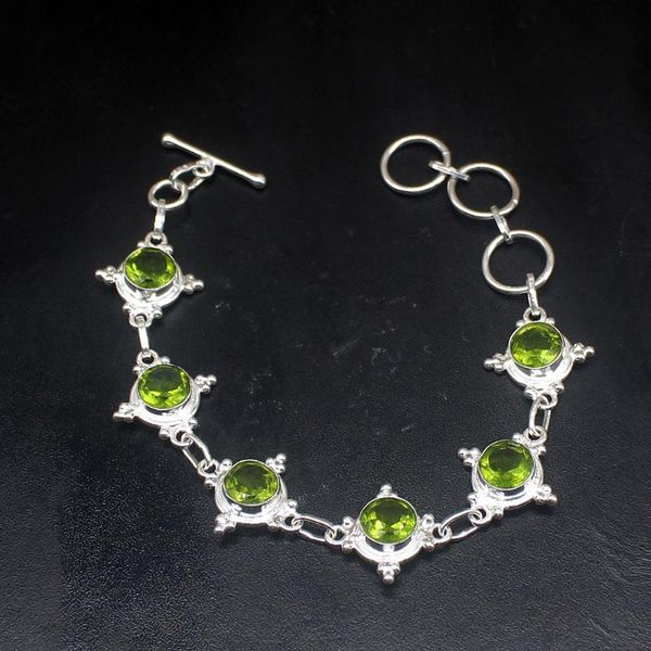 

link, chain gemstonefactory jewelry big promotion single unique 925 silver sunny green peridot lady women charm bracelet 20cm 20213320, Black