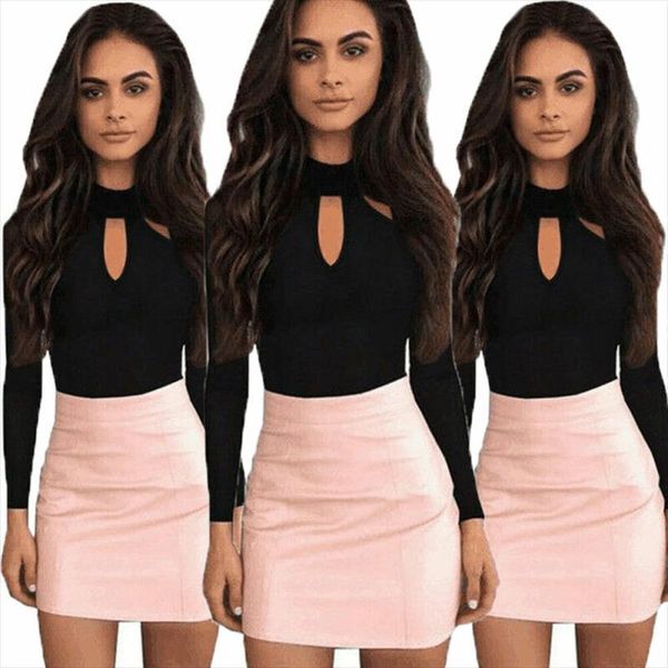 

fashion long sleeve bandage bodysuit women jumpsuits elegant casual plain leotard streetwear party club body romper, Black;white