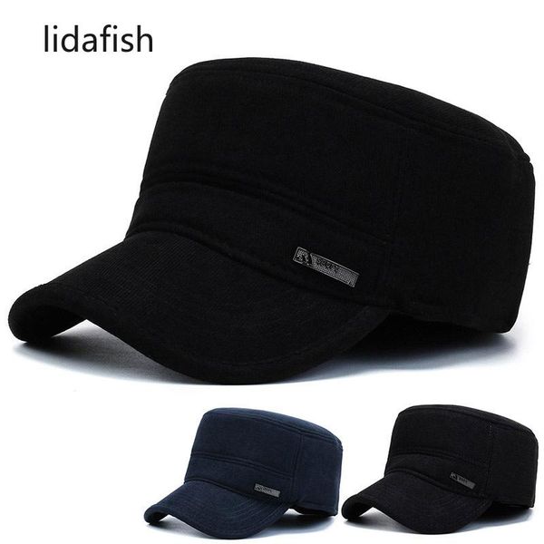 

wide brim hats lidafish women men winter thick warm ear protection flat military hat adjustable size leisure sports tongue caps, Blue;gray