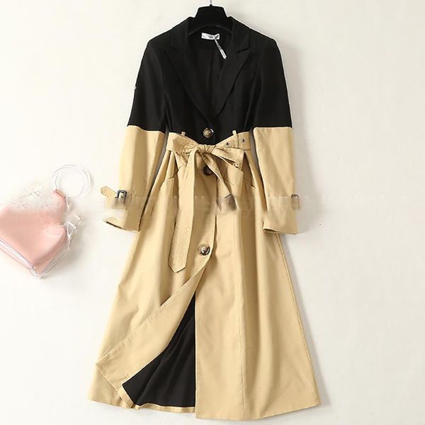 

women's trench coats [ewq] 2021 early autumn long sleeve patchwork loose fashion trend coat panelled casual jacket qk12504xl, Tan;black