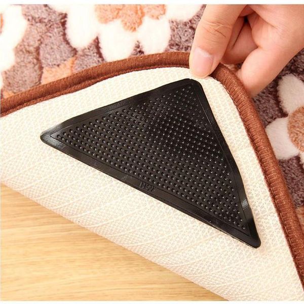 

bath mats 4pcs carpet anti-slip stickers triangular reusable rubber pad gripper sticker tape black corner anti-curl washable