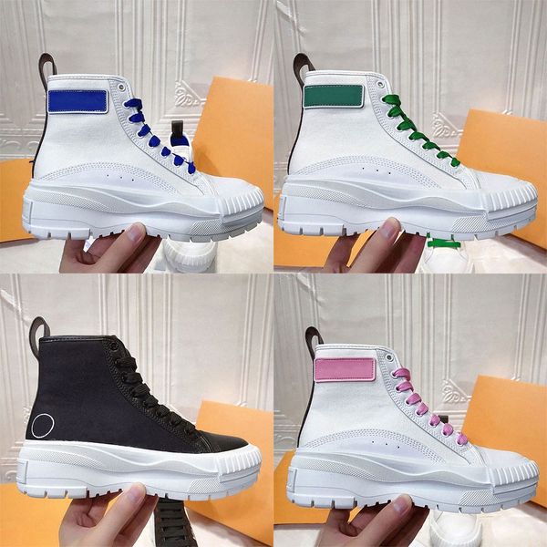 

with box squad luxury designer women boots casual shoes high pink black white cotton canvas calf leather boot chaussures trainers platform l