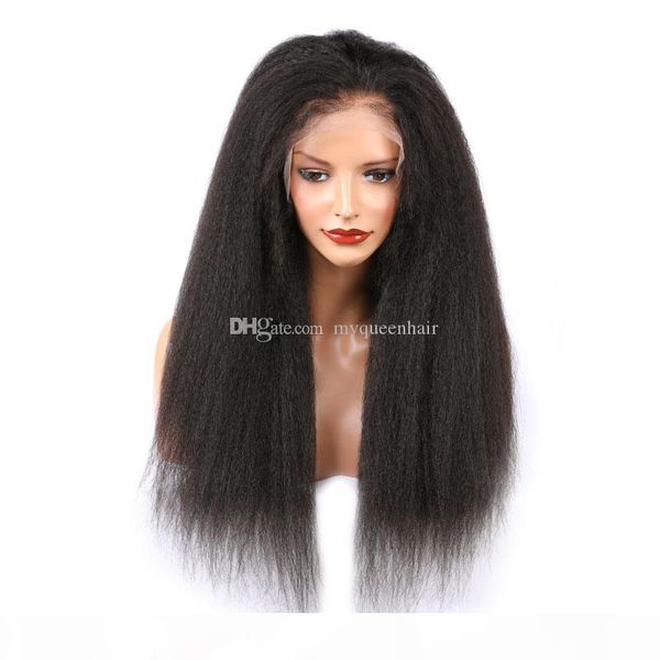 

full lace human hair wigs pre plucked kinky straight virgin brazilian hair glueless italian yaki 360 lace frontal human hair wig, Black;brown