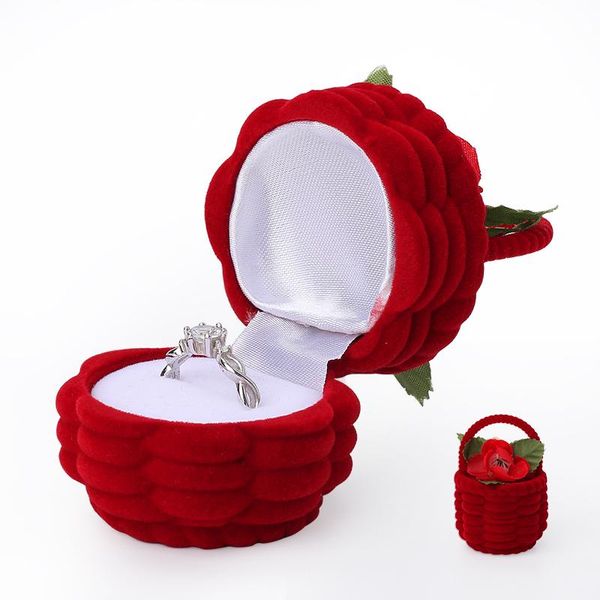 

jewelry pouches, bags lovely red velet rose basket wedding diamond rings display box for women earrings necklace jewellery holder 21 styles, Pink;blue