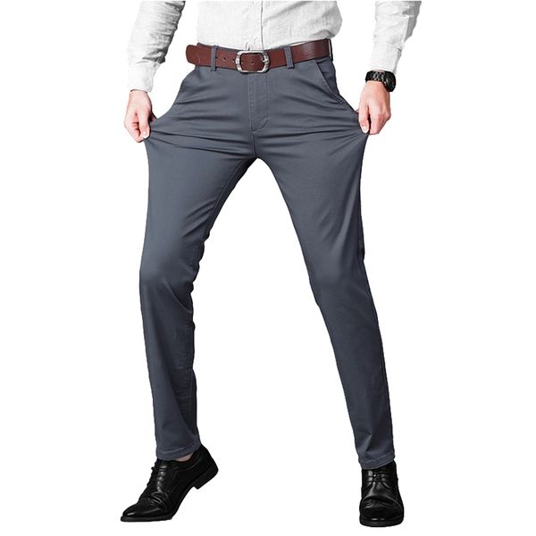 Осенние повседневные брюки мужские деловые растяжки хлопок прямые подходят брюки мужские формальные платья брюки черные хаки плюс размер 42 44 210715