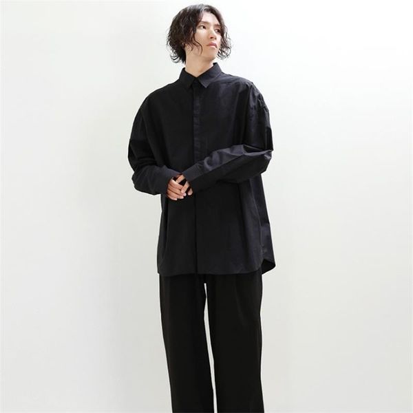 

men's casual shirts classic urban youth fashion trend loose off-the-shoulder dark large size long-sleeved shirt, White;black