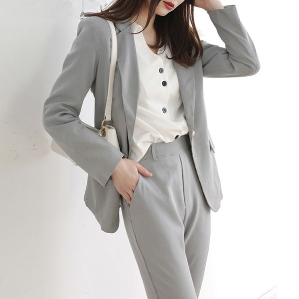 

zawfl autumn two-piece women blazer suits long sleeve plaid pants sets office ladies elegant pant 210603, White