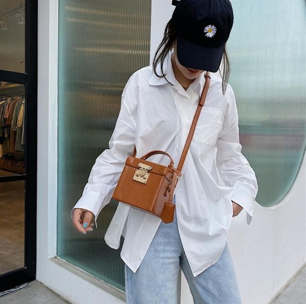 

leather box handbag fashion pu messenger bag for women 2020 new alligator pattern crossbody bag vintage shoulder-bag frame bag