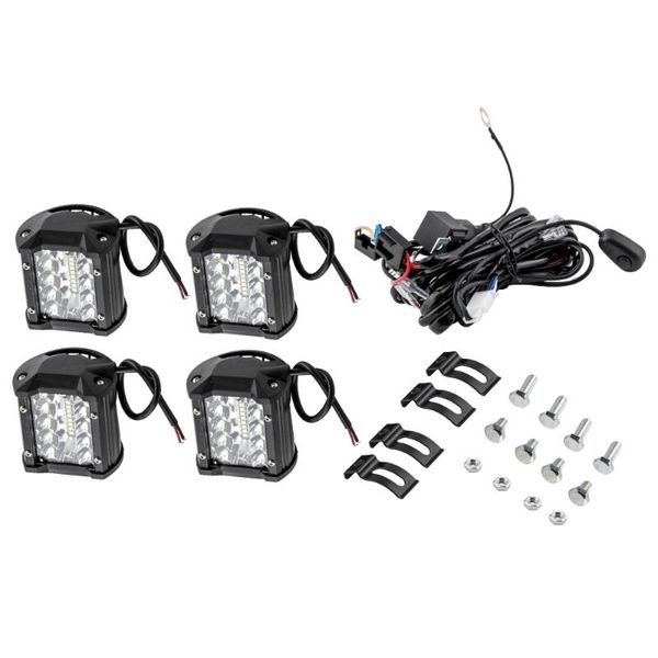 

working light 4x 4" led work bar pods flood spot combo fog driving lamp + wiring