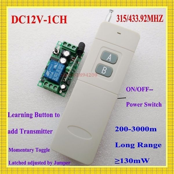 3000m Long Range Remote Control Switch DC 12V 1 CH 10A Relay Receiver Transmitter Learning Light Lamp Wireless Switch 315433MHZ T200605