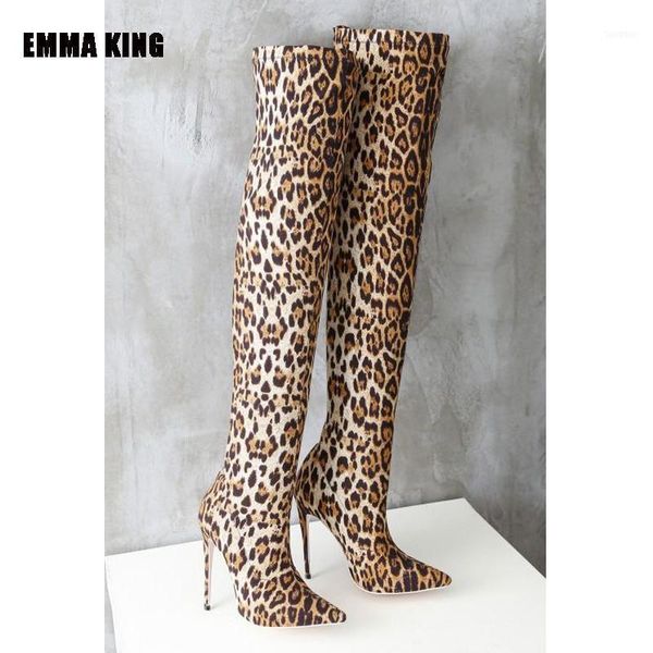 

boots 2021 women leopard lady fashion suede high heel over the knee pointed toe shoes women's winter 202111, Black