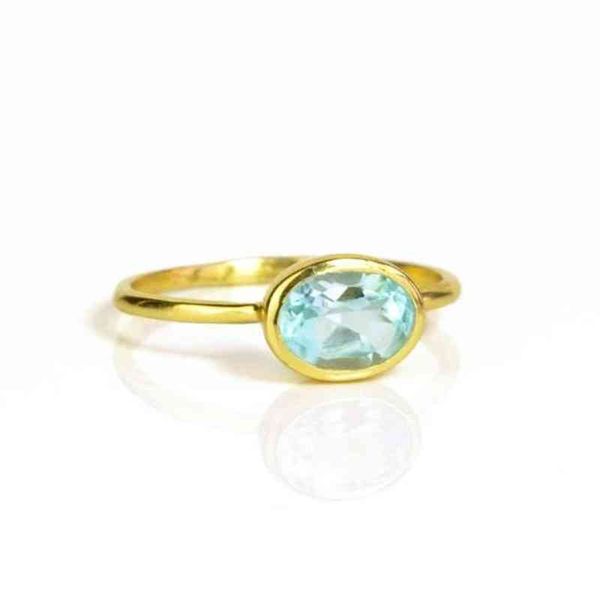 

blue z quartz oval shape bezel set gold vermeil ring
