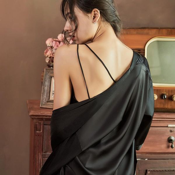 

women's sleepwear silk kimono robe bathrobe bridesmaid robes women blue satin ladies solid dressing gowns 2021, Black;red