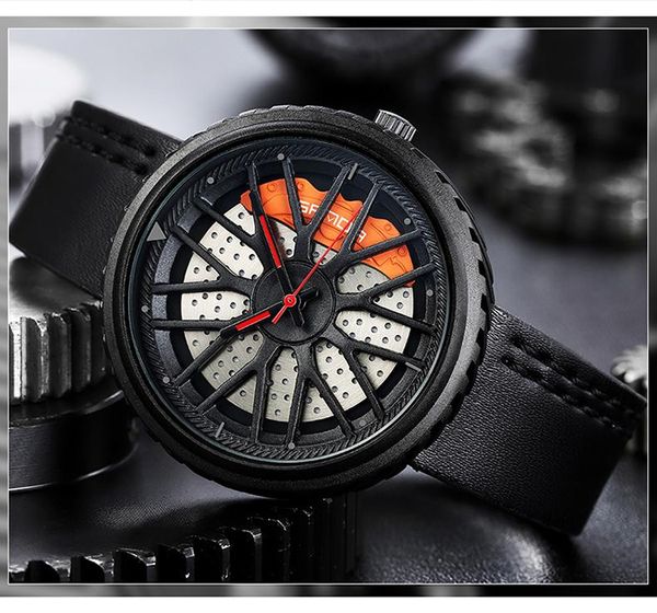 

wristwatches sanda 2021 unique casual personality classic fashion men quartz watch luxury racing car wheel stainless strap leather clock, Slivery;brown