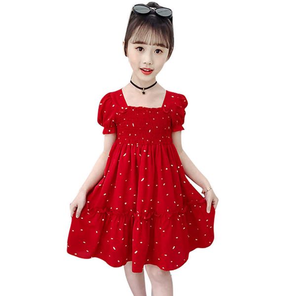 

dress for girls floral pattern party girl dot child summer kids costume 6 8 10 12 14 210528, Red;yellow
