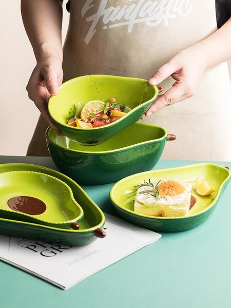 

dishes & plates creative avocado plate ceramic tableware household snack dessert fruit salad bowl porcelain dinnerware sets