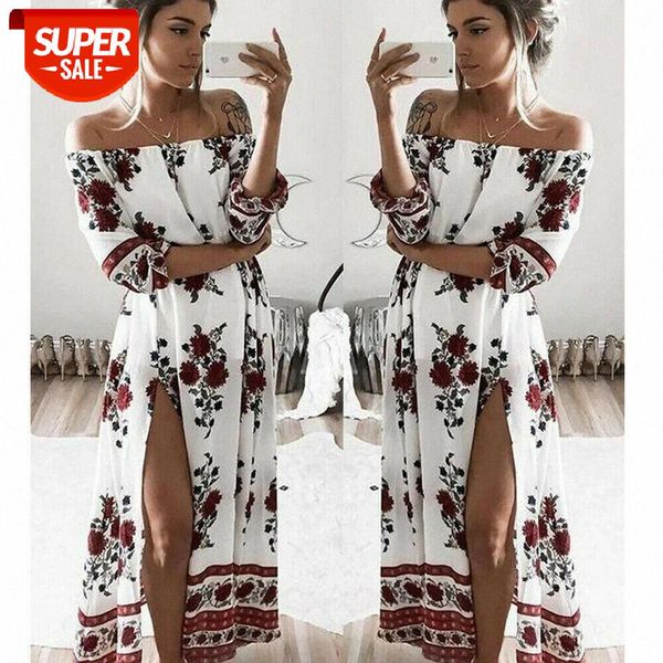 

hirigin summer women boho summer floral party night evening high side slit maxi strapless long elegant dress #0p5u, Black;gray