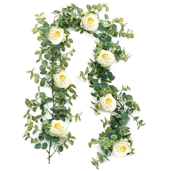 

decorative flowers & wreaths artificial eucalyptus garland with champagne roses, 6 inch long fake flower garland,eucalyptus leaves