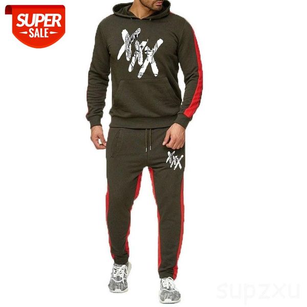 

xxxtentacion hoodie set hip hop hoodies sweatshirts sweatpants tracksuit women/men two piece set hooded streetwear #qf06, Gray
