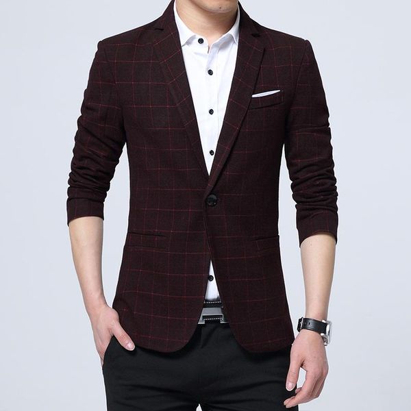 

men's suits & blazers arrival vintage plaid blazer male suit jacket business casual one button for men, White;black
