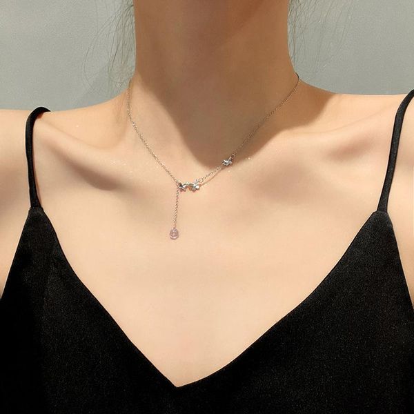 

pendant necklaces 2021 high level design stainless steel butterfly necklace for woman fashion jewelry girls clavicle chain short neck, Silver