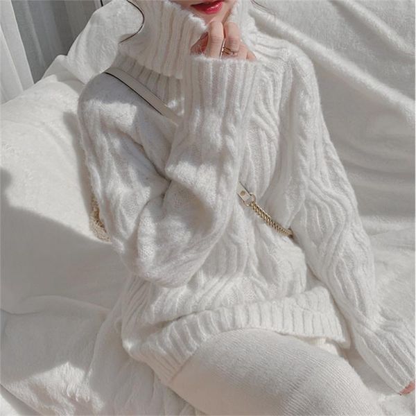 

women's sweaters blue turtleneck woman autumn winter 2021 fashion pullovers long sleeve knitted pink white casual jumper, White;black