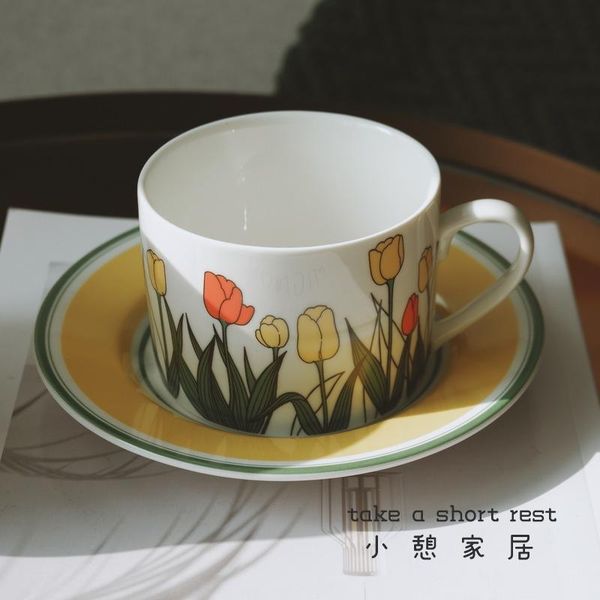 

mugs retro coffee cup french style tulip household ceramic english afternoon tea dessert dish gift