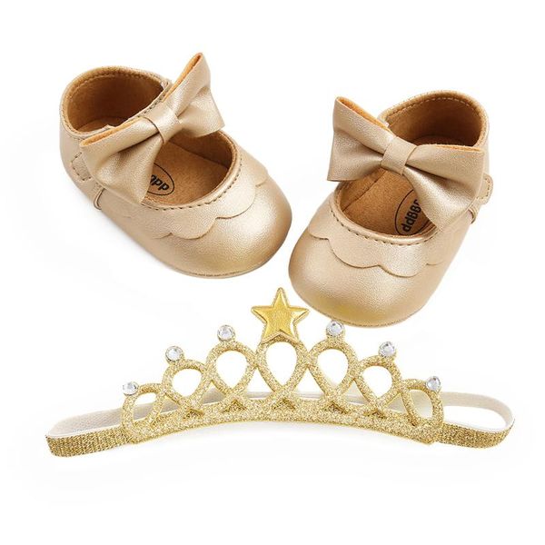 

first walkers infant born kid baby baptism shoes and headband set cute bowknot mary jane flats crown hairband for girls 0-18m