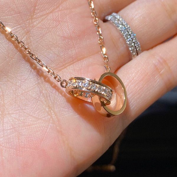 

kajia 925 sterling silver double ring necklace love with diamond double ring pendant plated with 18k gold