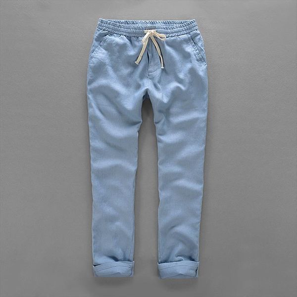 

brazil style pure linen women pants brand fashion trousers loose casul mens 40 size 5 colors flax pantalon, Black