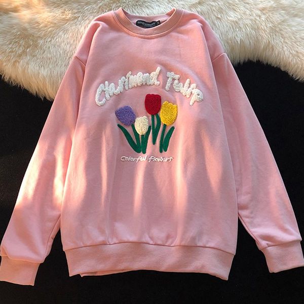 

women's hoodies & sweatshirts japanese style flower embroidery pullovers vintage streetwear harajuku oversize autumn hip hop hoodie, Black