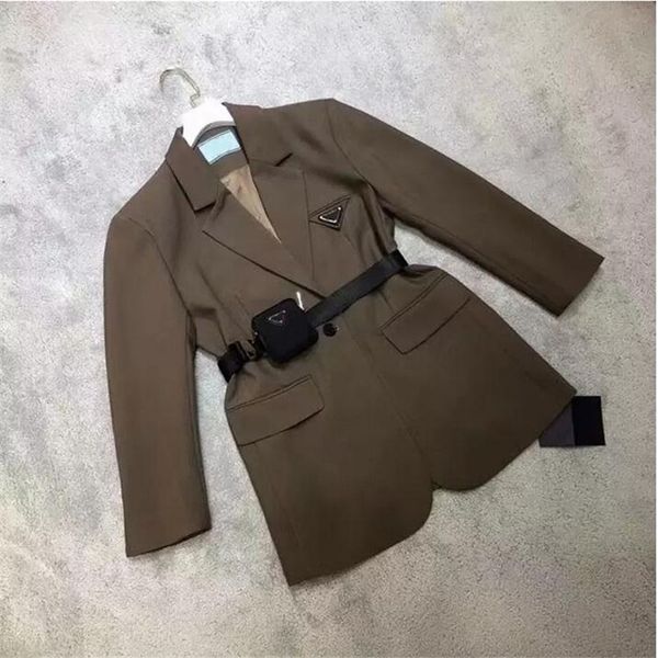 

21ss fw women suit jacket original triangle logo fashion color matching lining blazers with belt corset s-l, White;black