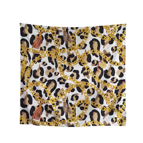 

scarves golden lock women silk head scarf leopard pattern custom images logos ladies square wraps large foulard femme kerchief, Blue;gray