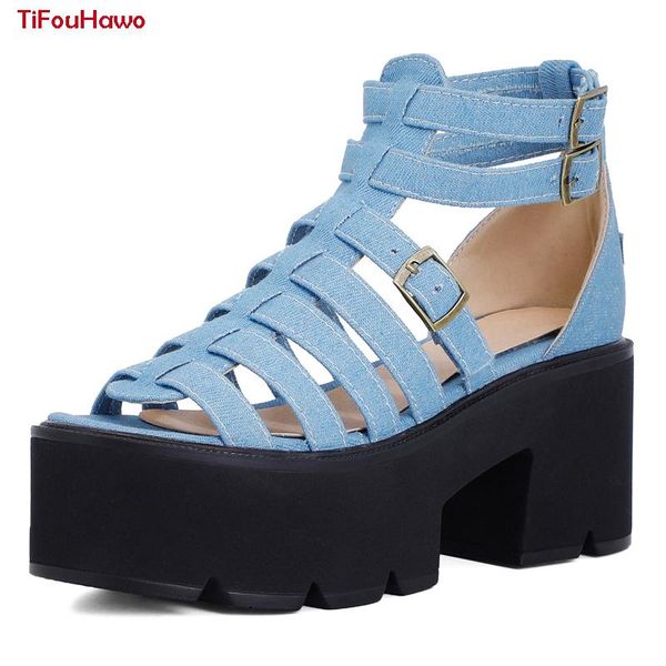 

denim high heels platform sandals ladies summer gladiator sandals shoes sandalias de las mujeres sandales femmes été nouveau, Black