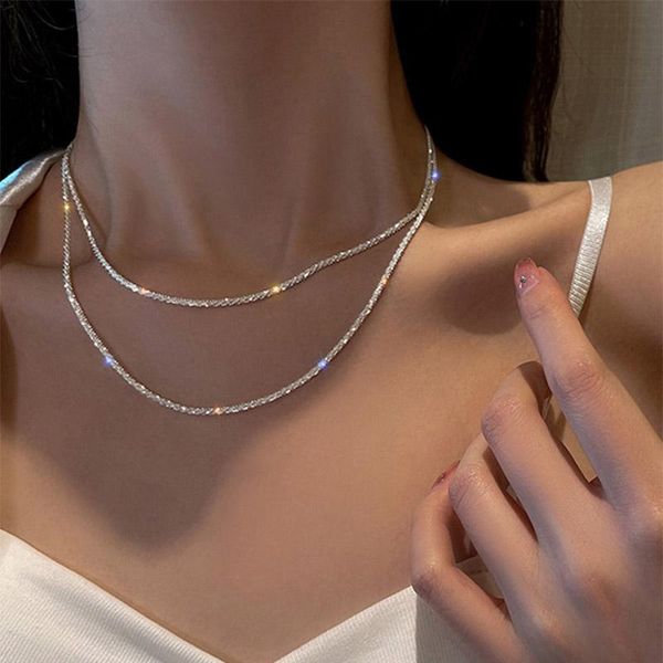 

chains fashion minimalist chain choker necklace for women 2021 trendy metal clavicle jewelry party gift, Silver
