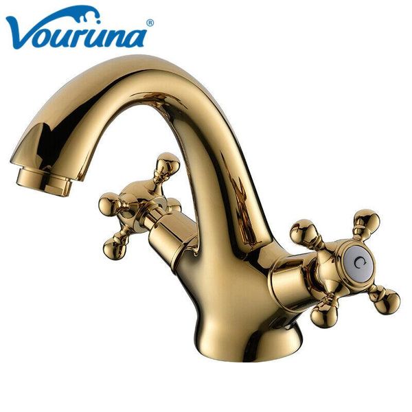 

bathroom sink faucets vouruna solid brass golden/bronze basin faucet dual cross handles wash mixer tap