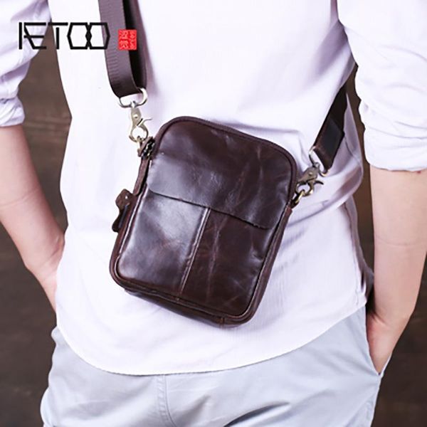 

HBP AETOO One-shoulder Summer Leather Casual Bag, Sloping Men's Mini Leather Bag, Khaki