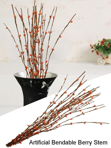 

decorative flowers & wreaths 20pcs artificial bendable berry stem garland rattan diy bride bridesmaid bracelet wreath hair band fake hawthor