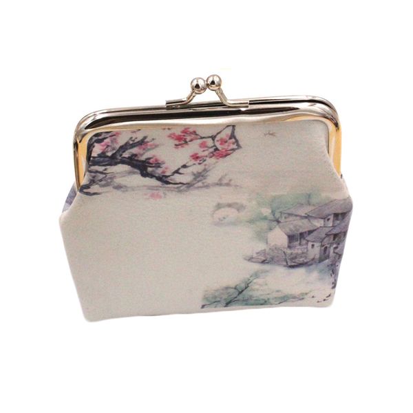 

customized ink painting ethnic style short wallet headphone bag wholesale printed pu coin purse, Red;black